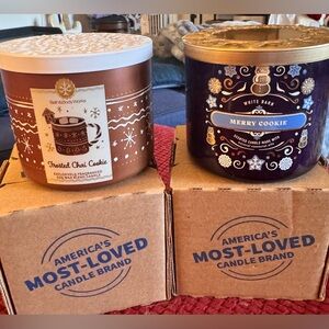 Bath & Body Works Frosted Chai Cookie and Merry Cookie Candles - Brown and Blue